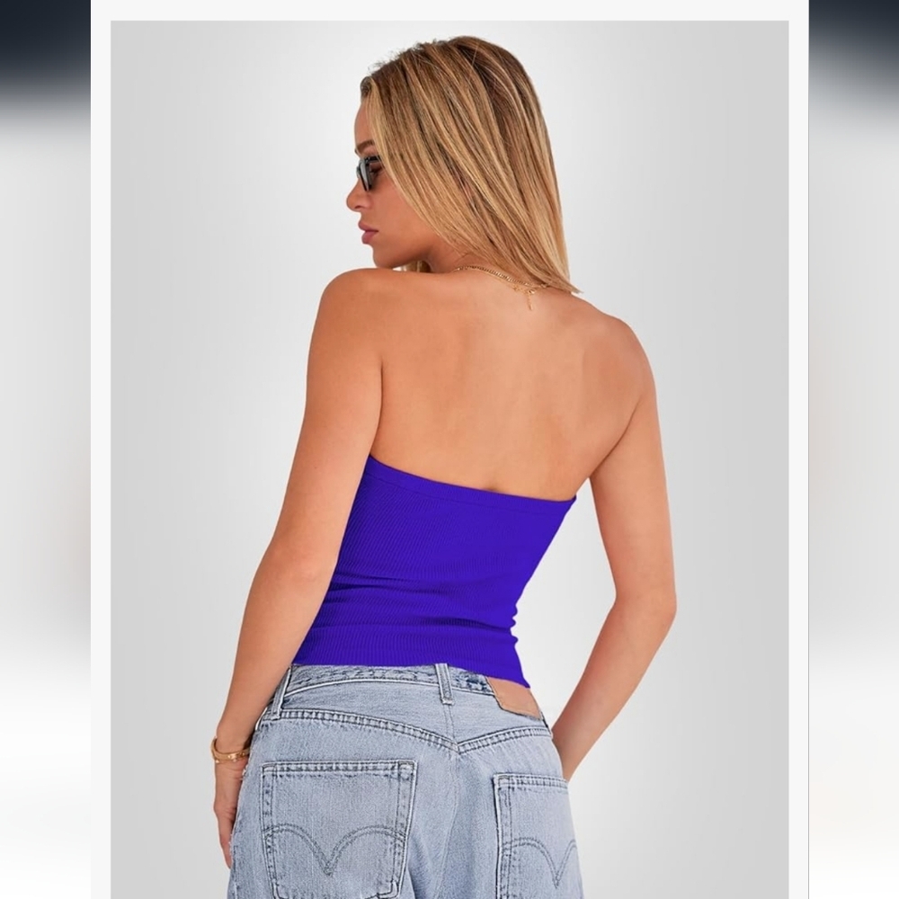 EFAN Tube Top Cropped Sleeveless Cut Out Twist Knot Front Bandeau Ribbed Knit - Picture 4 of 9